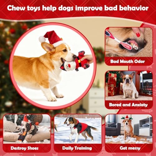 SZEE Dog Christmas Toys for Medium & Big Pets [3 Pack], Premium Dog Gifts, Christmas Doggy Plush Squeaky Chew Toys - Santa, Reindeer, Snowman - Image 4