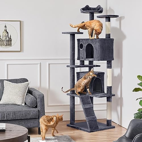 Yaheetech 80in XL Multi-Level Cat Tree, Double Caves, Perches, Sisal Posts - Image 3