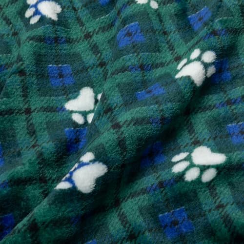 Pet Throw Blanket Ultra Soft Fleece Durable for Crates Beds Sofas Travel (Navy & Green Classic Paw Plaid, Medium) - Image 5