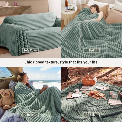 Bedsure Soft Cal Size Blanket for Bed Sage Green 102"x96" - Image 4