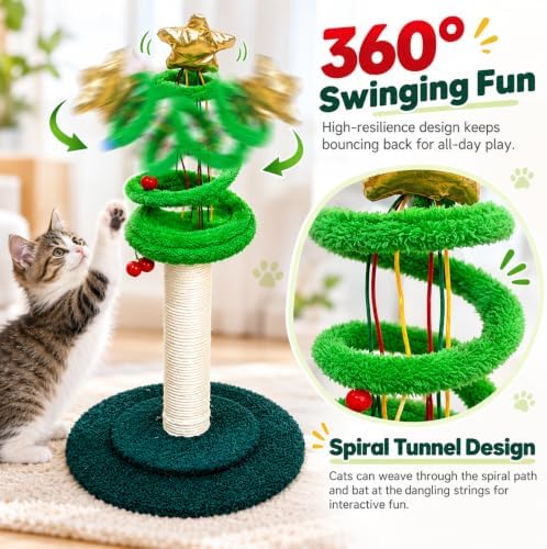 Christmas Tree Cat Scratcher with 8 Interactive Toys, Multi-Level Cat Tower - Image 5