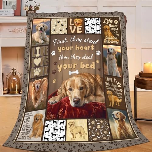 Golden Retriever Blanket for Girls Women Boys Men Adults Kids Soft Cozy Fleece Goldie Dog Pet Throw Blankets Gifts Warm Flannel Plush Lightweight Decor for Couch Bed Sofa 50"X40" by Unknown