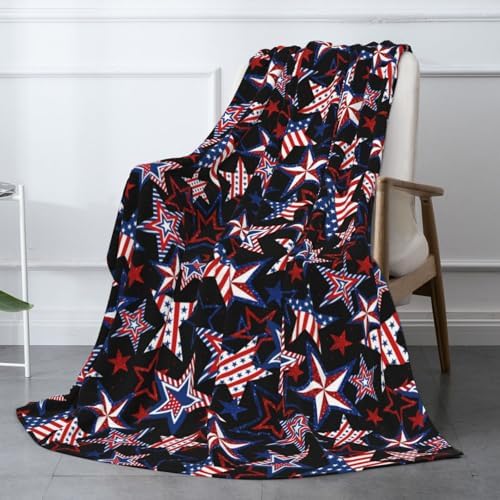 American Patriotics Blanket Stars and Stripes 4th of July Memorial Day Throw Blanket Travel Blanket Warm Flannel Fleece Blankets Cozy Soft Blanket Gifts for Women Men Girls Boys 60"x50" by Odfovowo