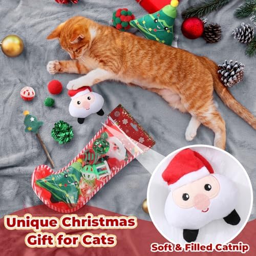 Shappy 2 Sets 22 Pcs Christmas Cat Stocking Toys with Cat Sticks Shaped Santa, Xmas Tree, Yarn Balls, Toy Mouse, Xmas Stocking Pet Set, Interactive Pet Gifts - Image 5