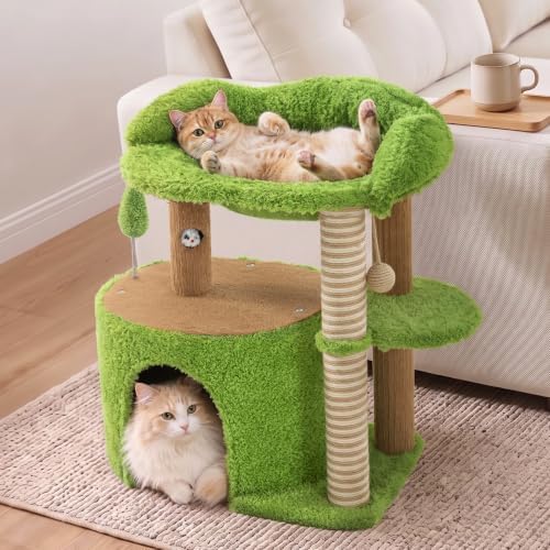 WOOCHPET Small Cat Tree with Scratching Post and Cat Hammock for Kittens - Image 2