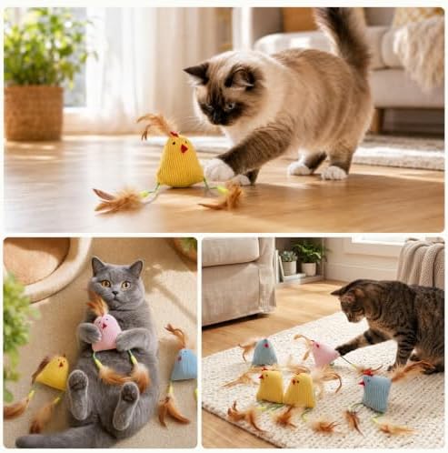 Corduroy Chick Cat Toys Catnip Feather Toys for Indoor Kittens - Image 5
