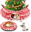 Cat Tunnel Bed Under Christmas Tree 35.4" Festive Circle Cat Tunnel with Feather Toys Adjustable Bibs Foldable Holiday Decorative Pet Cave for Indoor Cats Small Animals Fits Under Tree Skirt by KBDHYY