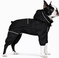 LOVELONGLONG Fleece-Lined Dog Raincoat with Removable Hood – Waterproof Winter Full Body Dog Jacket – Windproof Snowproof Cold-Weather Suit – Black-F L