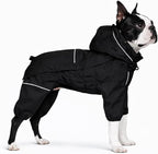 LOVELONGLONG Fleece-Lined Dog Raincoat with Removable Hood – Waterproof Winter Full Body Dog Jacket – Windproof Snowproof Cold-Weather Suit – Black-F L