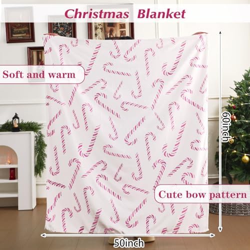 Pink Christmas Candy Cane Throw Blanket Candy Cane Decor 50 x 60 Inches - Image 2