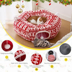 Christmas Tree Cat Tunnel Bed-Christmas Cat Donut Tunnel with Tree Skirt, Multifunctional Round Pet Cave Toy Suitable for Kittens/Puppies/Rabbits/Ferret(Comfortable Cotton) - Image 2
