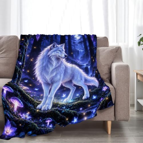 White Wolf Throw Blanket Enchanted Forest Animal Gifts 60''X80'' - Image 3