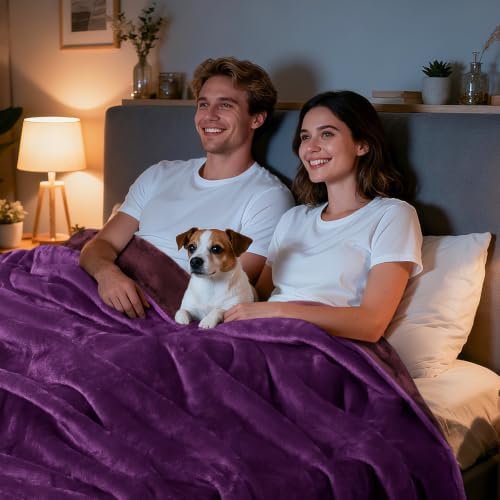 LOOBANI Waterproof Blanket for King Bed, Reversible Purple Flannel 85"x108" - Image 5