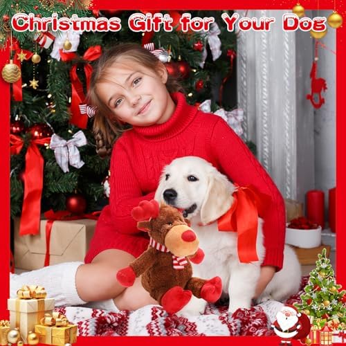 Christmas Dog Toys, Squeaky Dog Toys with Crinkle Paper, Plush Reindeer Toys, Interactive Stuffed Chew Toys, Gifts for Puppy, Small, Medium, Large Dogs - Image 5