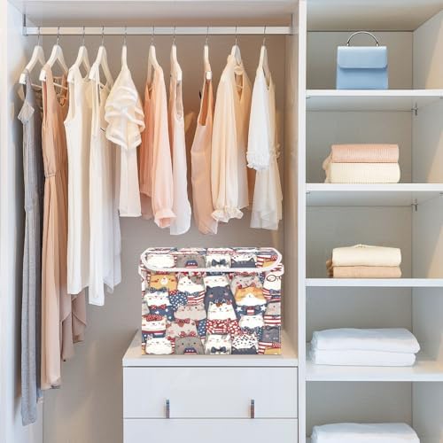 Bolaz Storage Bins with Lids and Handles,National Flag Cat Pattern Storage Box Basket with Cover Collapsible Organizer Containers for Home Closet, Shelves - Image 6