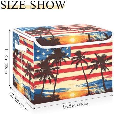 Bolaz American Flag Coconut Tree Storage Bins with Lids and Handles, Storage Box Basket with Cover Collapsible Organizer Containers for Home Closet, Shelves - Image 3