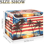 Bolaz American Flag Coconut Tree Storage Bins with Lids and Handles, Storage Box Basket with Cover Collapsible Organizer Containers for Home Closet, Shelves - Image 3