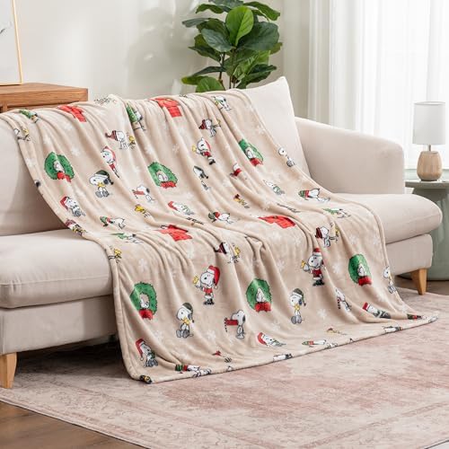 Berkshire Blanket Peanuts® VelvetLoft® Cute Character Snoopy Plush Blanket, Snoopy Best Christmas Icons Opened Up Large Neutral(60in x 70in) - Image 5
