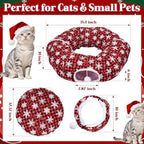 Christmas Cat Tunnel Tree Skirt – Warm Flannel Donut Tunnel Bed with Soft Cushion & Hanging Ball Toy, Peekaboo Cat Cave Under Tree for Indoor Cats to Prevent Christmas Tree Falling, Plaid Red - Image 6