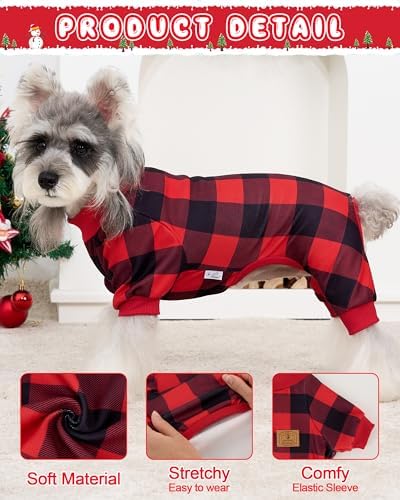 XPUDAC Christmas Dog Pajamas for Small Dogs Puppy Clothes Pjs, Plaid XLarge - Image 3