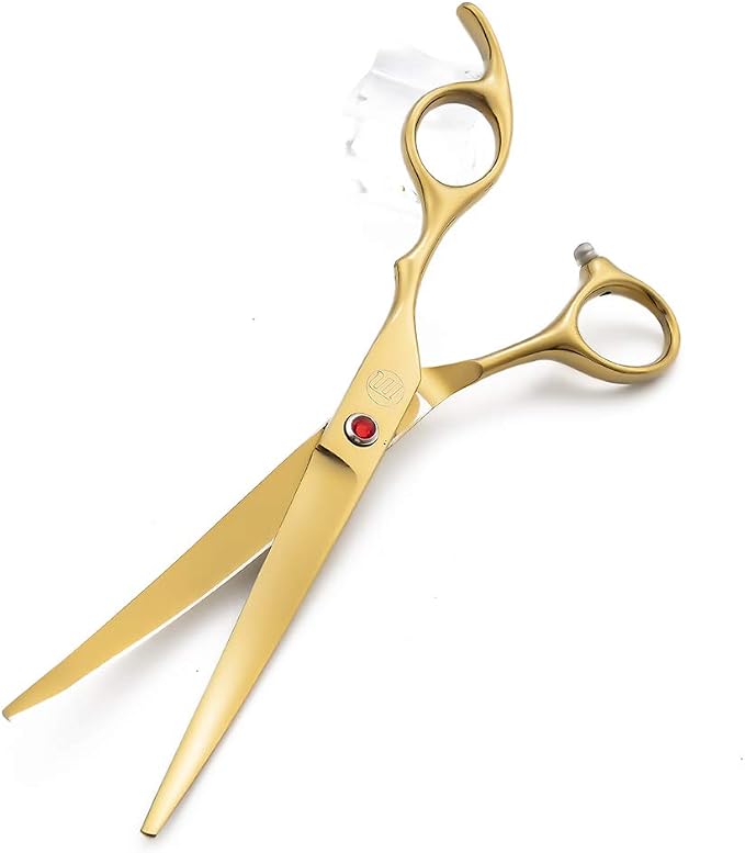 Moontay Professional 7" Dog Grooming Scissors Set 4PCS, Gold | Straight, Upward Curved, Downward Curved, Thinning/Blending Shears for Dog, Cat and Pets, JP Stainless Steel
