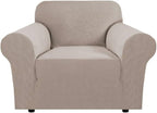 H.VERSAILTEX Armchair Slipcover Stretching Skid Resistance Couch Cover for Dogs, Thick and Durable Soft High Spandex Jacquard Sofa Covers, Form Fitted Chair Slipcover(Armchair 31"-40", Sand)