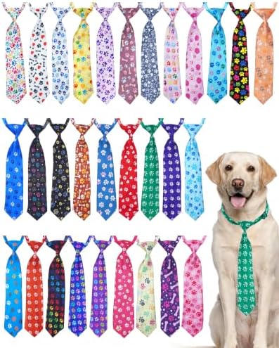 PET SHOW 30 Pack Paw Print Dog Ties Neckties Bulk for Large Dogs by PETSHOW