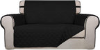 PureFit Reversible Quilted Couch Covers for Dogs Loveseat Sofa Cover 46.5” | Black/Black, Water Resistant Couch Protector, Washable Pet Couch Cover with Non Slip and Elastic Straps For Kids