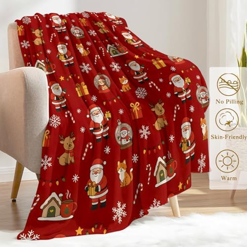 Christmas Cartoon Decorative Throw Blanket, Reindeer Fox Candy Cane Snowflake Print Decoration, Flannel Winter Blankets for Couch Bed Sofa, Holiday Home Decor, Xmas Festival Gifts 40x50 Inch - Image 3