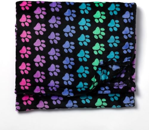 Pet Dog Cat Blanket Ultra Soft Cozy Fleece Paw Print Design Machine Washable Durable for Crates Beds Sofas Travel (Rainbow Paws, Medium) by GreaterGood