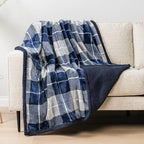 PAVILIA Twin Plaid Sherpa Throw Blanket for Couch Sofa Bed, Navy, 60x80 - Image 5