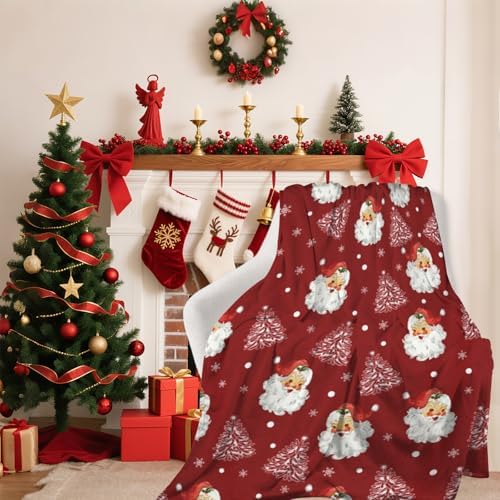 Christmas Santa Claus Throw Blankets, Xmas Soft Lightweight Anti Pilling Aldult Fleece Blanket for Women, 60x80 Inches Winter Tree Snowflake Red Decorative Blanket for Chair Couch Living Bedroomn - Image 5