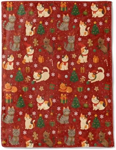 Cat Christmas Decorative Throw Blanket, Kitten Tree Gingerbread Snowflake Print Decoration, Soft Flannel Winter Blankets for Couch Bed Sofa, Holiday Home Decor, Xmas Festival Gifts 60x80 Inch by AINORI