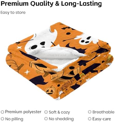 Orange Halloween Blanket, Spooky Pumpkin Ghosts Fleece Throw Blanket for Kids, Fall Halloween Decorations Gifts for Kids Women Birthday, 40x60 Inches - Image 3