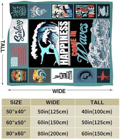 Surfing Blanket Surfing Surfboard Throw Blankets Decor Stuff Cozy Flannel Fleece Soft Plush Fuzzy Warm Lightweight Bedding Ocean Lovers Gifts for Women Girls Kids 60"X50" - Image 6
