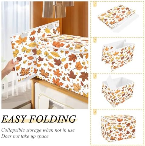 Bolaz Storage Bins with Lids and Handles,Maple Leaf Pattern Storage Box Basket with Cover Collapsible Organizer Containers for Home Closet, Shelves - Image 4