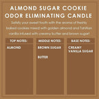 Almond Sugar Cookie Odor Eliminating Highly Fragranced Candle - Eliminates 95% of Pet, Smoke, Food, and Other Smells Quickly - Up to 80 Hour Burn time - 12 Ounce Premium Soy Blend