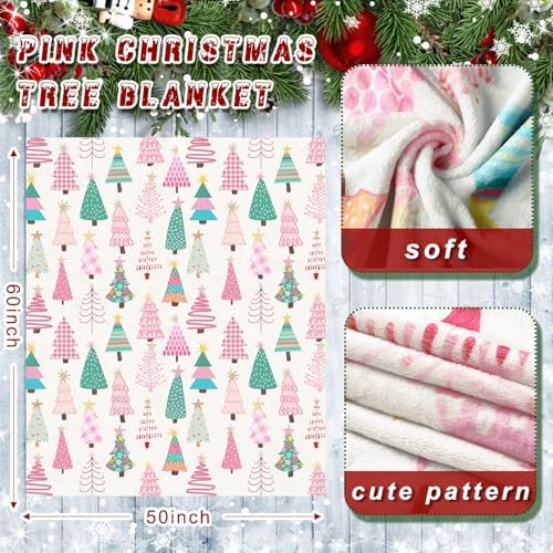 Fuweave Pink Christmas Tree Throw Blanket 50 x 60 Inches Christmas Blanket - Image 2