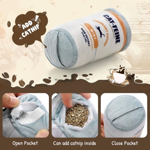Plush Coffee Cat Toys with Refillable Pouch 2 Pack - Image 4