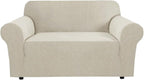 H.VERSAILTEX Stretch Loveseat Covers 1-Piece Loveseat Slipcover|Sofa Cover with Elastic Bottom, Textured Checked Jacquard Fabric(58"-70" Wide, Island Fossi)