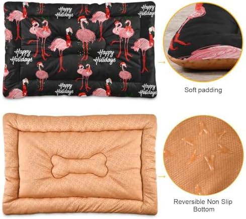 Dog Bed Mat Tropical Flamingo Christmas Washable Anti-Slip Bottom Fluffy Comfy Kennel Pad Cat Crate Pet Mat, 18 x 24 Inches - Image 3