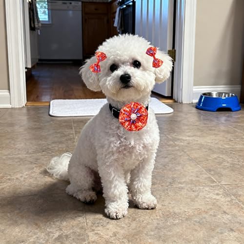 120PCS Dinosaur Dog Bows Pack Include 60PCS Dogs Collar Flowers and Bowties Attachments 20PCS Bowties with Adjustable Collar 40PCS Hair Bows for Girl Female Boy Male Dogs Grooming Accessories - Image 5