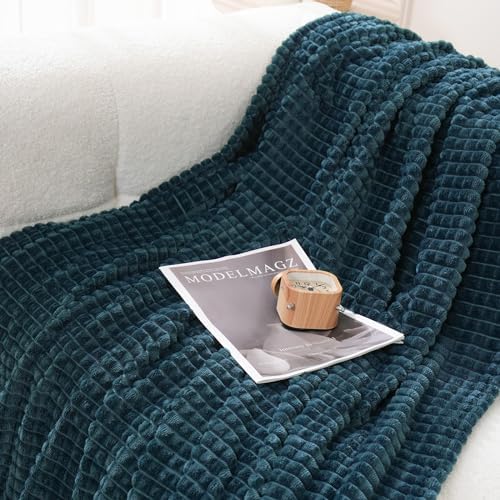 Puncuntex Fleece Throw Blanket Dusty Blue 60"×80" with Square Grid Design - Image 3