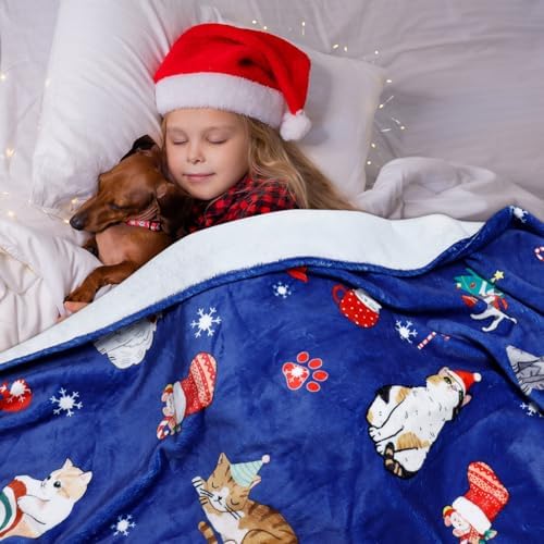 Tupmnbry Christmas Throw Blanket Christmas Cat Printed Blanket Super Soft Flannel Fleece Blankets Winter Plush Fuzzy Warm Bed Blankets Xmas Holiday Decor for Couch Bed 50"X60" - Image 4