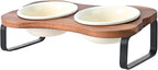 SPUNKYJUNKY Ceramic Elevated Tilted Dog Bowls Bone-Shaped Raised with 2 Height Iron Stand, 4.9'' Dog and Cat Food Water Bowls Set Non-Slip for Puppy Kitten Small Sized Breed - 7 OZ,Beige