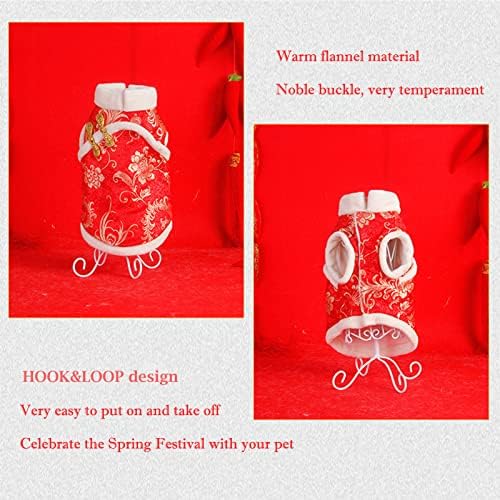 SEIS New Year Cat Knot Buttons Coat Dogs Cheongsam Winter Pet Clothes Vest of the Tang Dynasty Christmas Costume for Cats Teddy Bichon Small Medium Dogs (White, M (Chest Circumference 55cm/ 21.6")) - Image 5