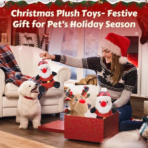 Newget 2Pcs Christmas Squeaky Dog Toys, Plush Dog Toys with Crinkle Paper - Image 6
