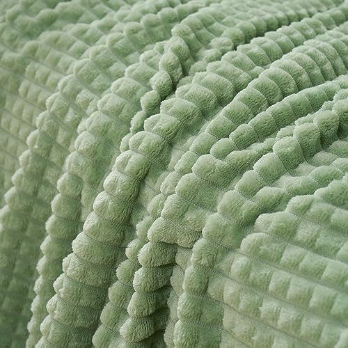 Puncuntex Fleece Throw Blanket Sage Green 60"×80" with Square Grid Design - Image 6