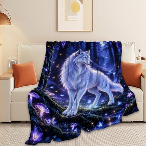 White Wolf Throw Blanket Enchanted Forest Animal Gifts 40''X50'' - Image 4