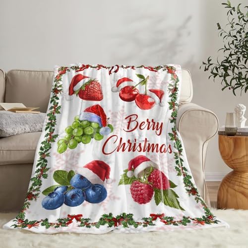 Berry Fruit Blanket for Girls Women Adults Kids Soft Cozy Fleece Funny Christmas Strawberry Blueberry Grape Throw Blankets Gifts Warm Flannel Plush Lightweight Decor for Couch Bed Sofa 60"X50" - Image 4